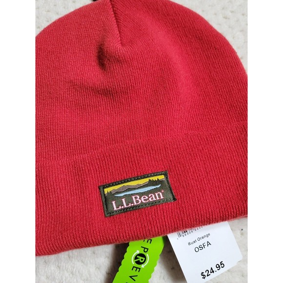 NWT LL BEAN CUFF BEANIE logo HAT, Rust Orange - Picture 2 of 2